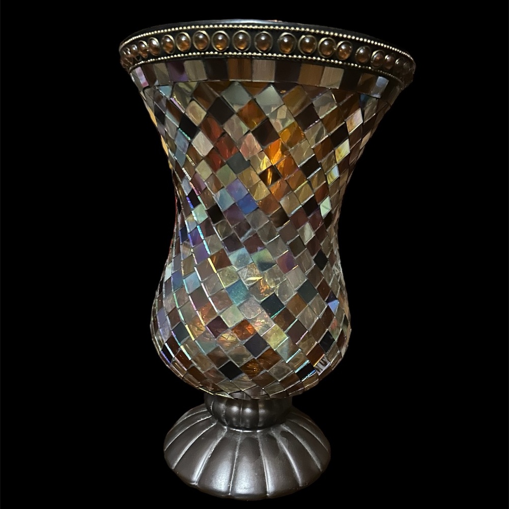 Partylite mosaic, hurricane stand glass, candle holder, global fusion